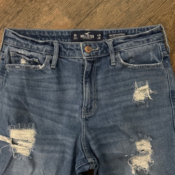 Hollister High Rise Slim Straight Jeans Distressed Ripped Frayed Hem W29 L26 - Picture 4 of 10